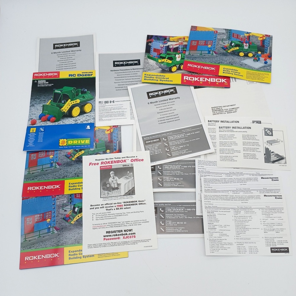 Lot of Rokenbok Systems Instruction Manuals, Pamphlets & Purchase Paperwork